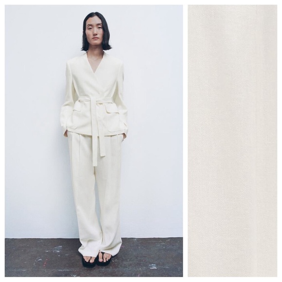 NWT. Zara Oyster White Linen Blend Blazer. Size S. - Picture 2 of 11